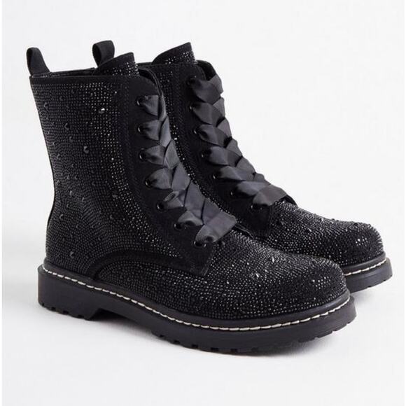 Betsey Johnson x torrid black rhinestone Hudson rocket combat boot 10 ww - Picture 1 of 15